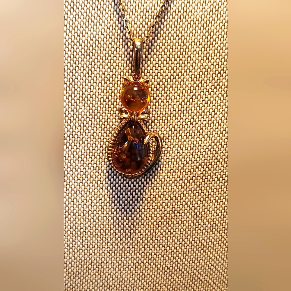DANIEL STEIGER 925 Sterling Silver FELINE CAT Baltic Amber pendant Necklace 18+"